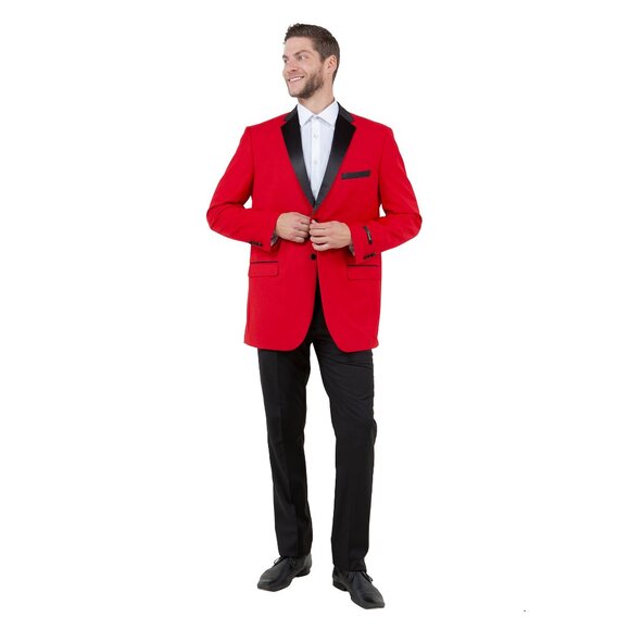 Mens Red Blazer Modern and Slim Fit w/ Satin Notch Lapel - Picture 3 of 6